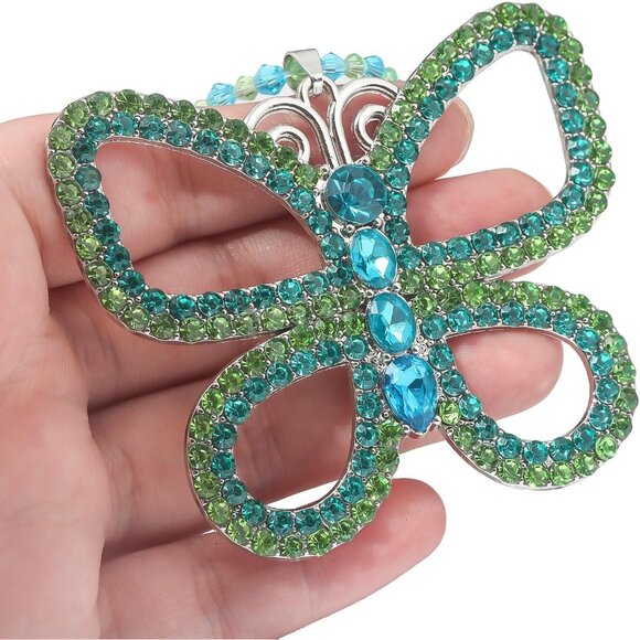 Womens Butterfly Sparkling Halloween Green Pendant Adjustable Christmas Necklace - Picture 3 of 6